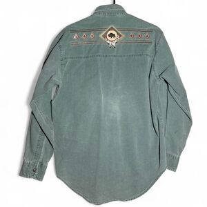 Vintage Coldwater Creek sage green button shirt buffalo and feather motif